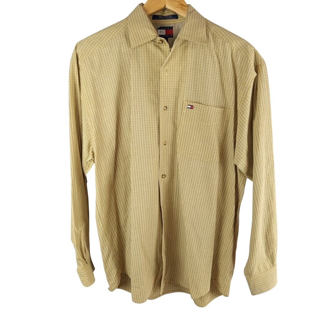 Tommy Hilfiger Men's Yellow/Gold  Checkered Long Sleeve Shirt Medium